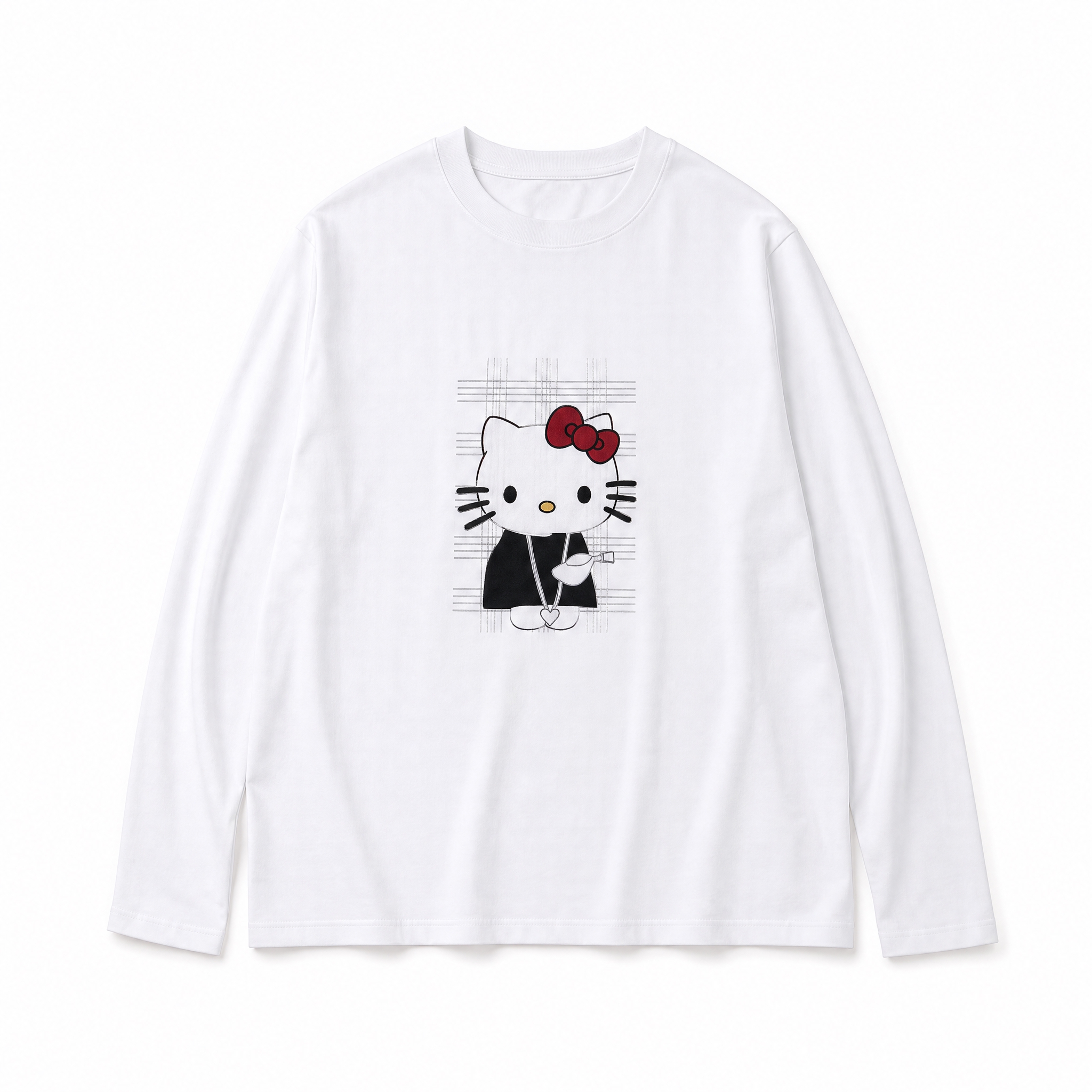 参考图中的白色Hello Kitty印花长袖T恤，保持服装款式… - 图片创意预览