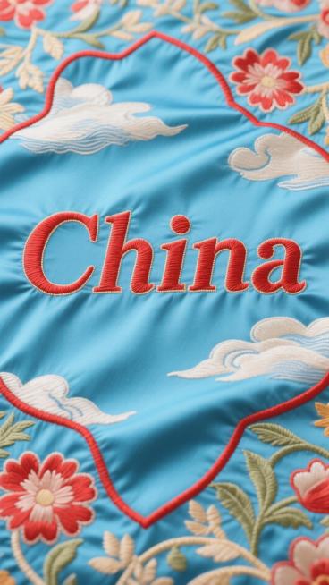节日海报，"China”字样以红色醒目呈现蓝天白云背景，充满青春气息，以广角镜头展现庆祝场景，阳光明媚，光线柔和，以简洁明快的风格，插画，9：16，高清预览效果
