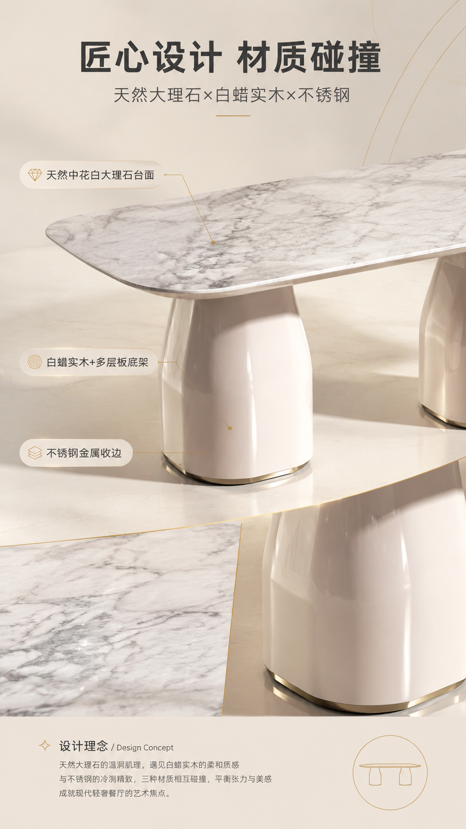 [商品] 使用【图1】DT-6611天然中花白大理石餐桌；保留… - 图片创意预览