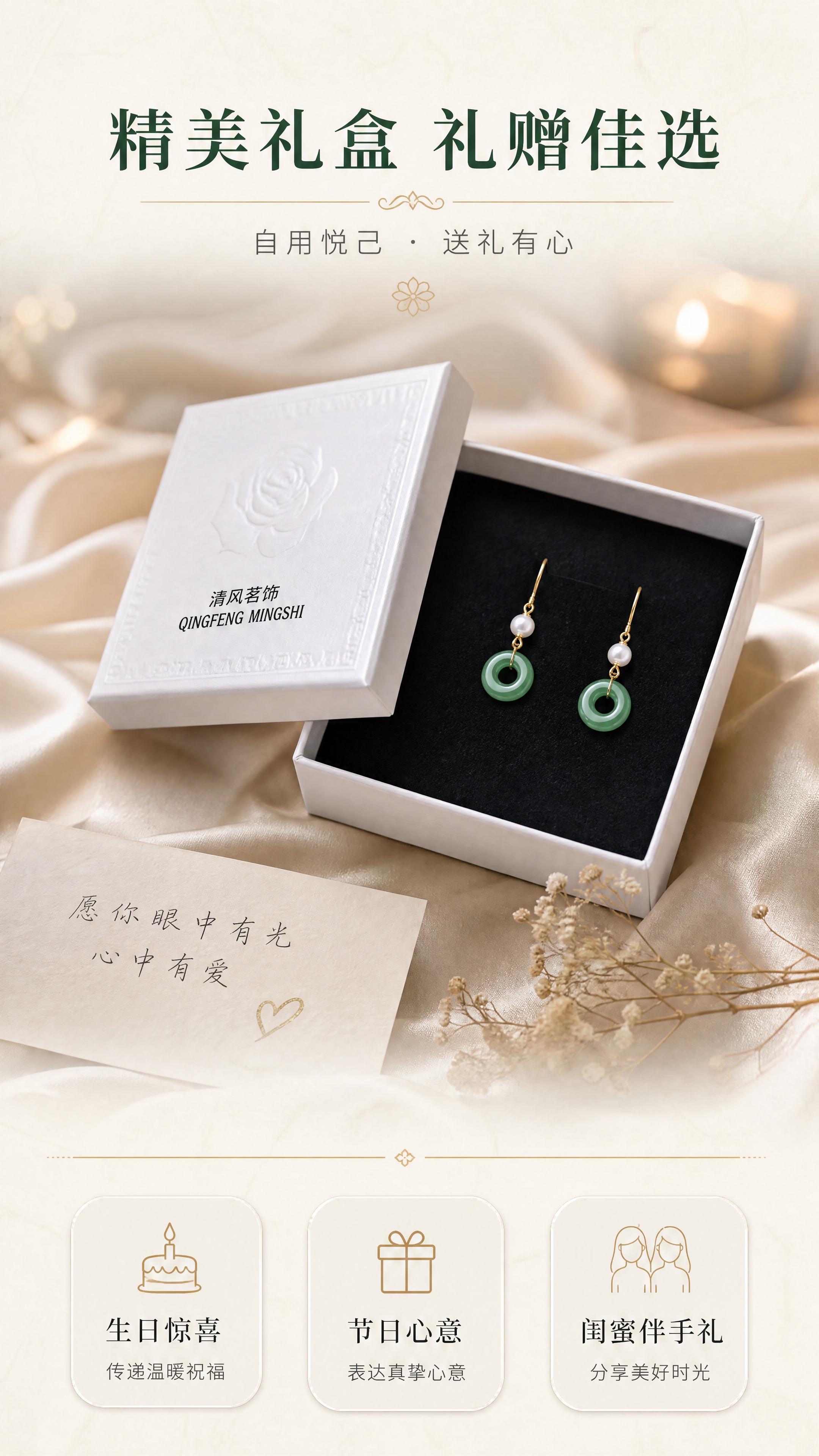 [商品] 使用【图1】天然珍珠平安扣耳环及白色礼盒包装；保留耳… - 图片创意预览
