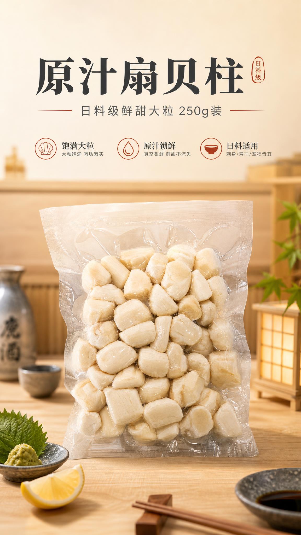 [商品] 使用【图1】真空包装原汁扇贝柱；保留透明真空包装袋形… - 图片创意预览