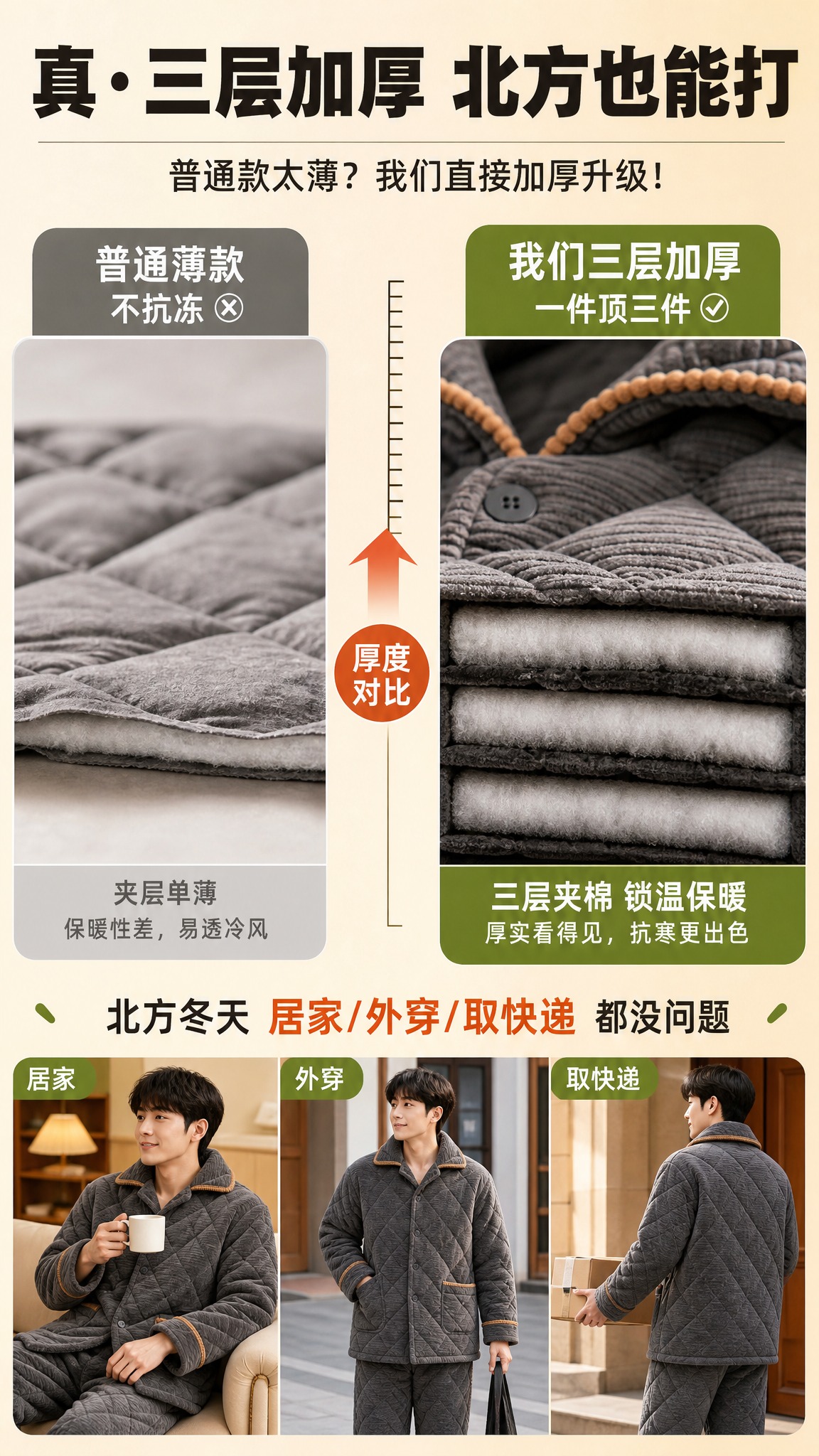 [商品] 使用【图8】夹棉睡衣翻领细节特写（深灰款）；商品处理… - 图片创意预览