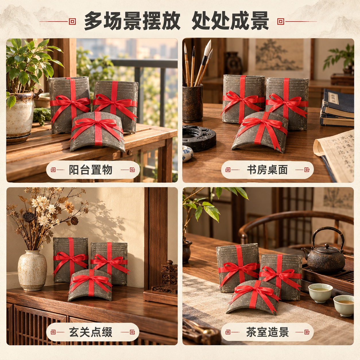 [商品] 使用【图2】【图5】瓦片捆红绳装饰摆件；保留瓦片弧形… - 图片创意预览