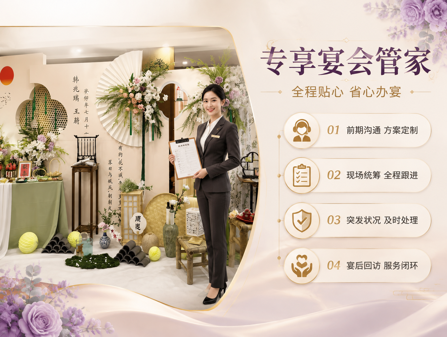 [商品] 使用【图4】清雅国风周岁宴布置场景；保留绿色、粉色花… - 图片创意预览