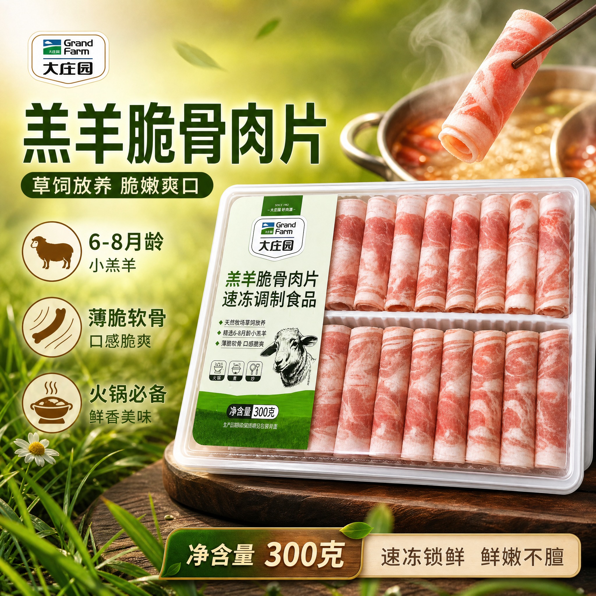 [单张主图] 大庄园羔羊脆骨肉片 爆款促销感主图，突出草饲羔羊… - 图片创意预览