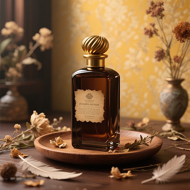 复古鎏金瓶身搭配干花与羽毛，重拟物风呈现古典奢华质感，油画般静谧氛围中透出优雅文艺气息。