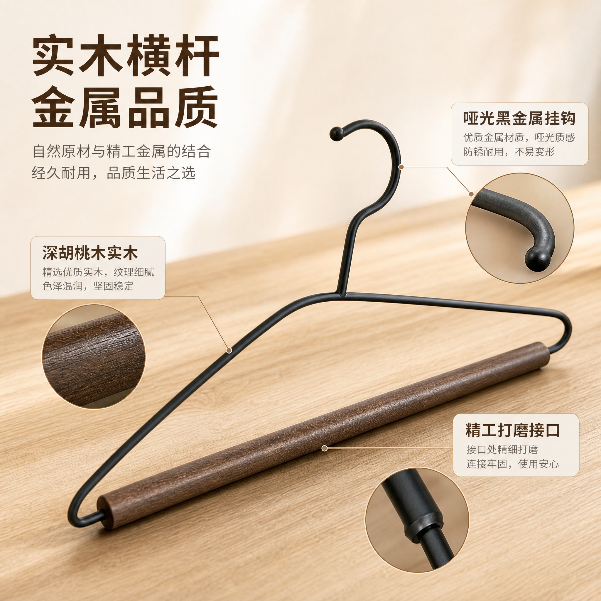 [主图-3] 材质细节与耐用品质图，展示实木横杆与金属挂钩的材… - 图片创意预览