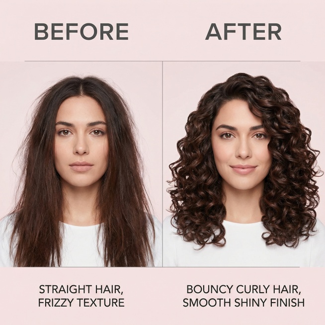 [Image 7] Before and After effect comparison. Left side: Straight Hair before styling, frizzy textur预览效果