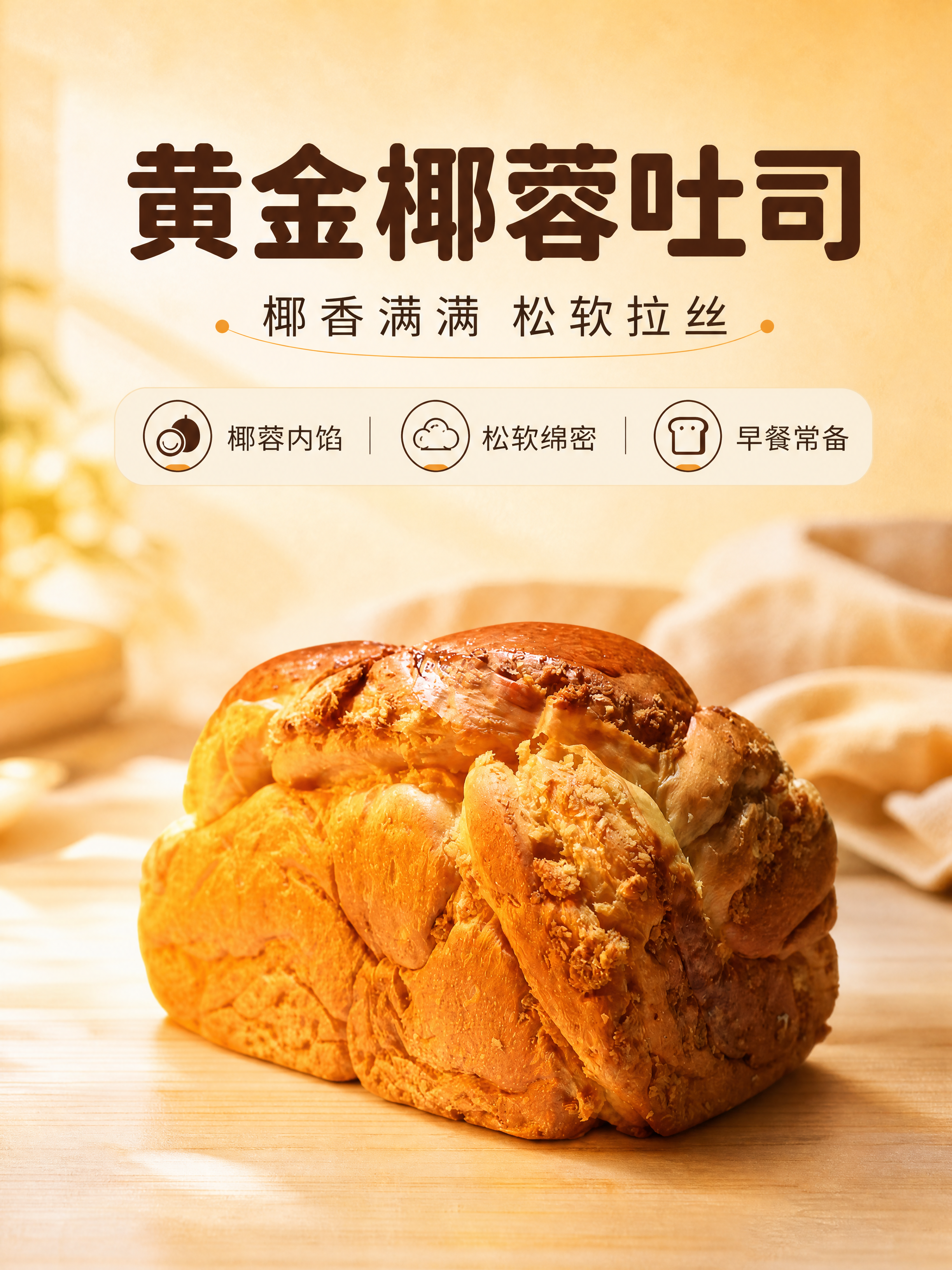 [商品] 使用【图1】黄金椰蓉吐司面包；保留吐司的编织造型、金… - 图片创意预览