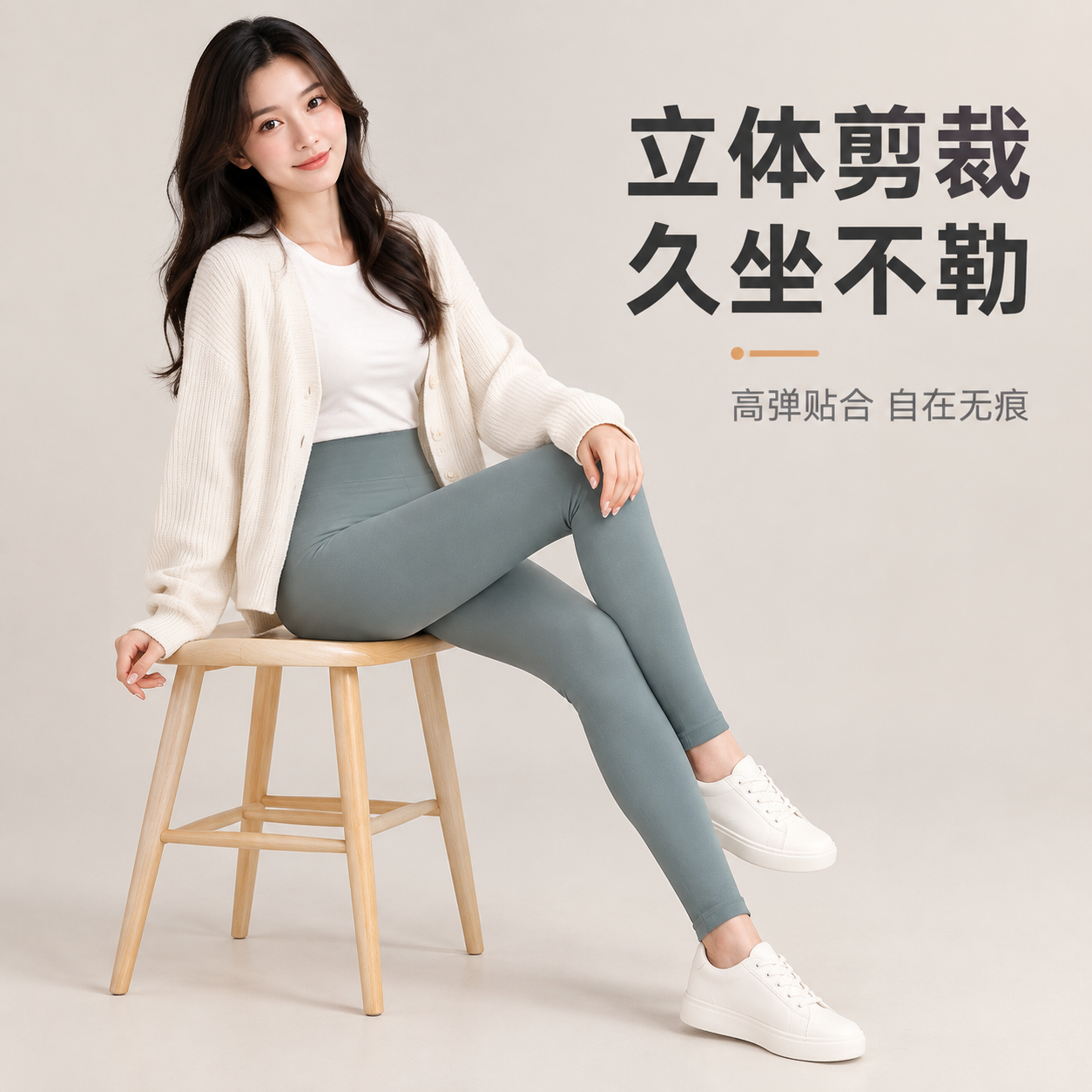 [主图-4v3] 青色款卖点主图：坐姿展示立体剪裁与久坐不勒，… - 图片创意预览