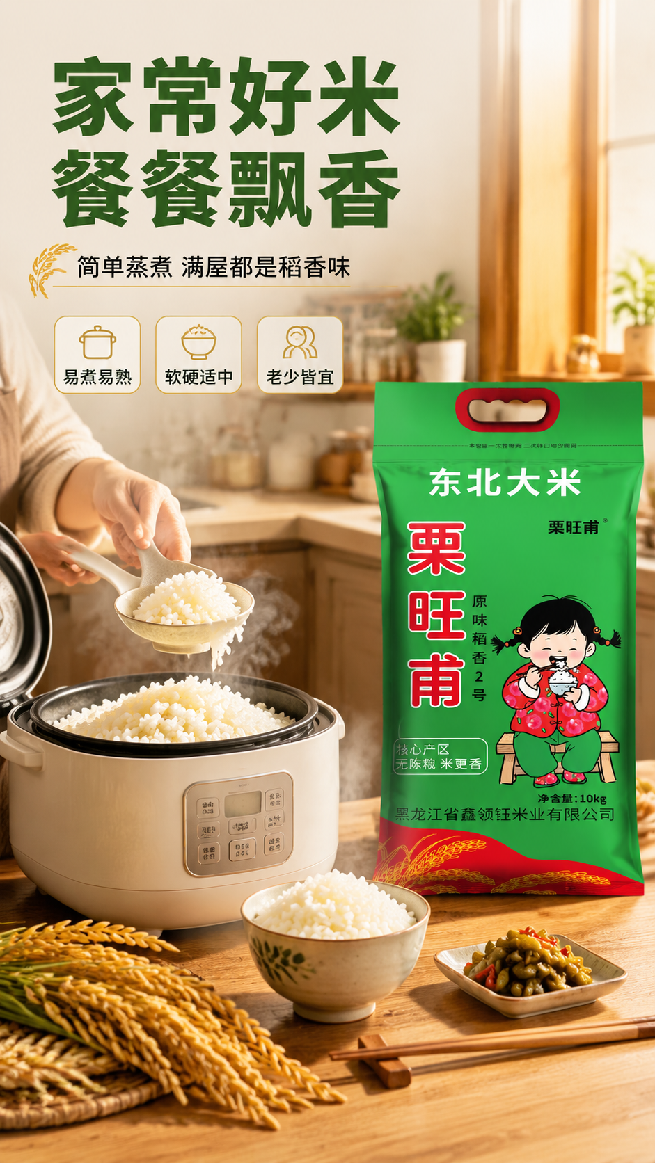 [商品] 使用【图1】栗旺甫东北大米10kg绿色包装袋；保留包… - 图片创意预览