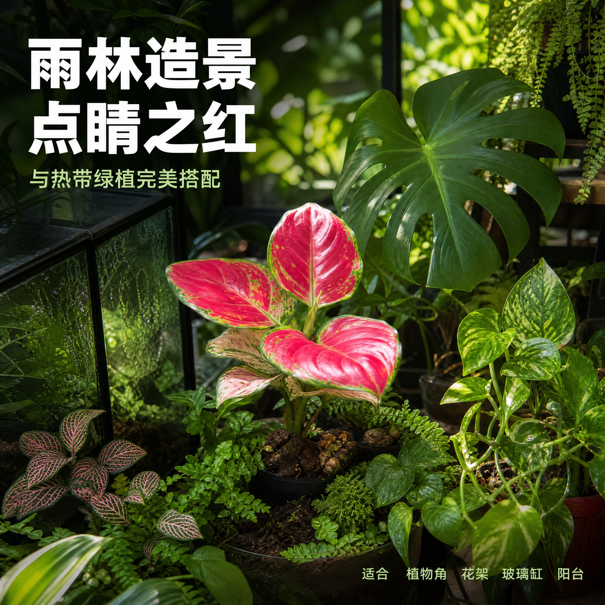 [主图-7] 雨林造景搭配图 展示红宝石与其他热带植物组合的景… - 图片创意预览