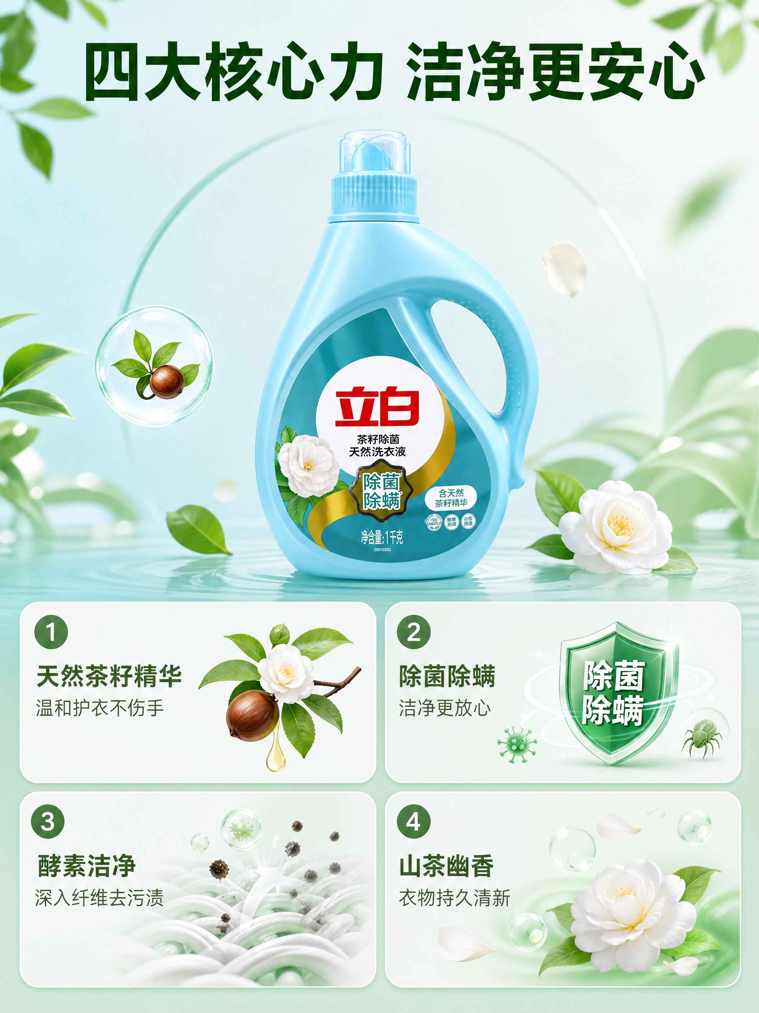 [商品] 使用【图1】立白茶籽除菌天然洗衣液1kg瓶装；保留瓶… - 图片创意预览