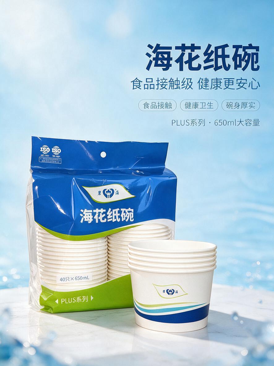 基于这张海花纸碗海报图进行修改： 1. 去掉右上角的碧海品牌l… - 图片创意预览