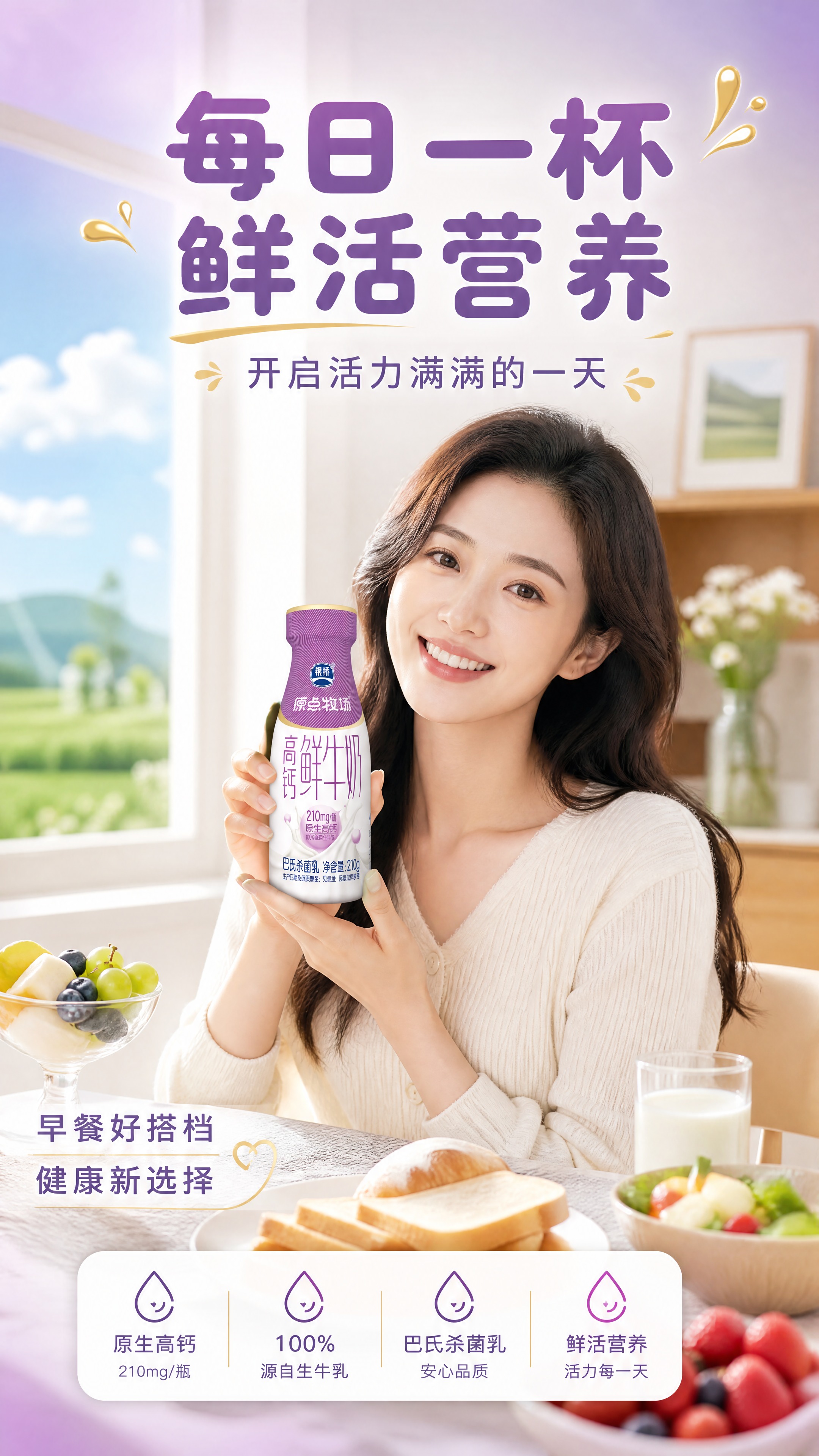 [商品] 使用【图2】银桥原点牧场高钙鲜牛奶瓶装产品；保留瓶身… - 图片创意预览
