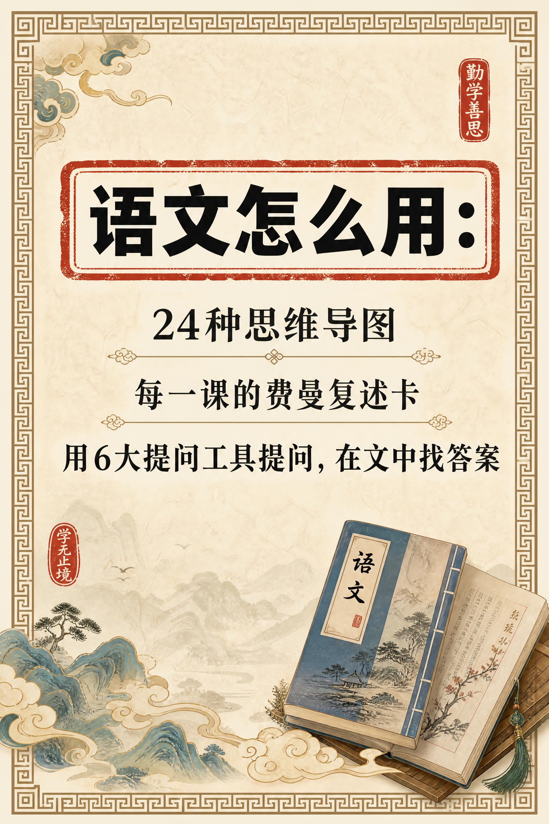小红书笔记内页，语文用法卡片，国风山海经风格，米黄色宣纸纹理背… - 图片创意预览
