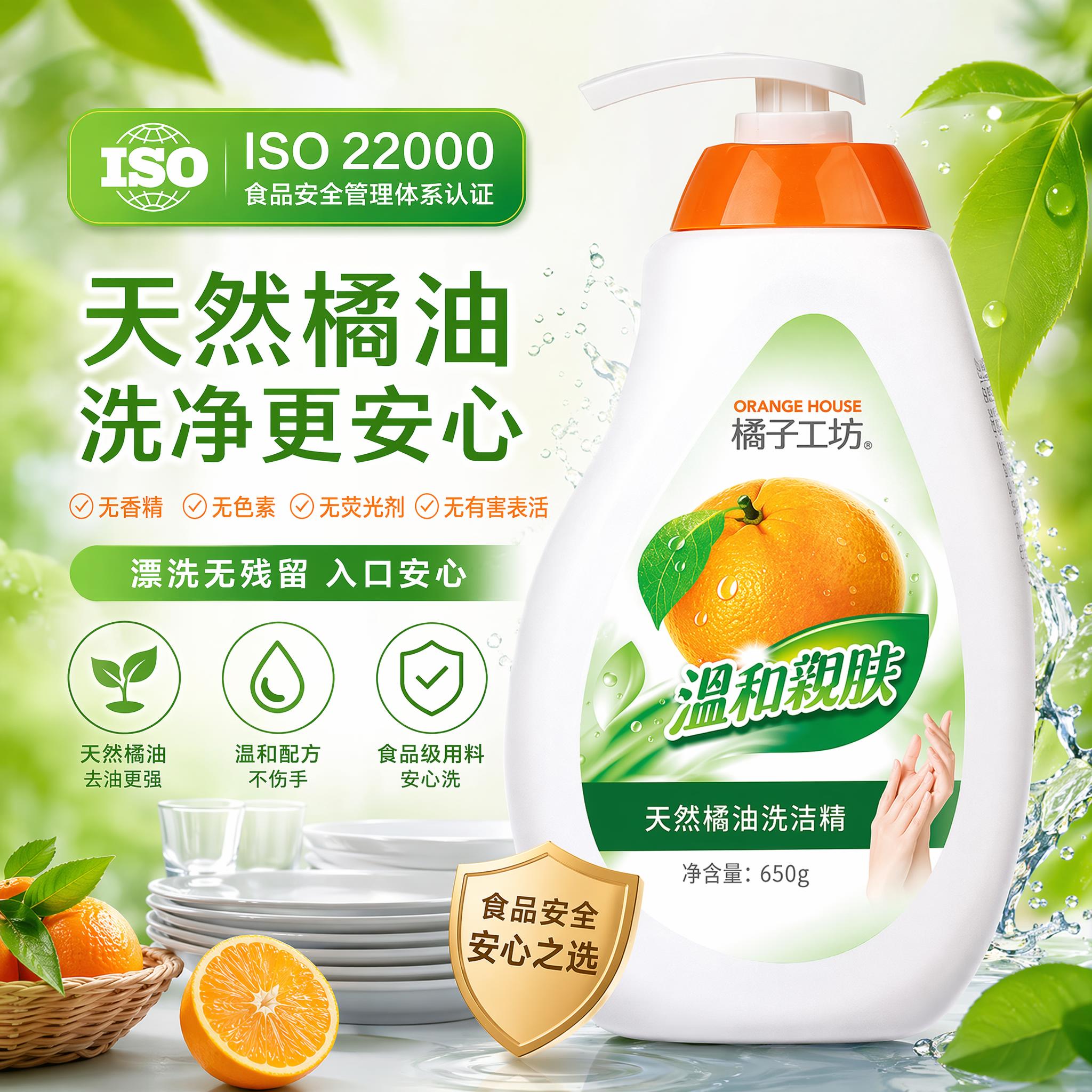 「图片1」淘宝/天猫 商品是天然橘油洗洁精，卖点是A类食品级认… - 图片创意预览
