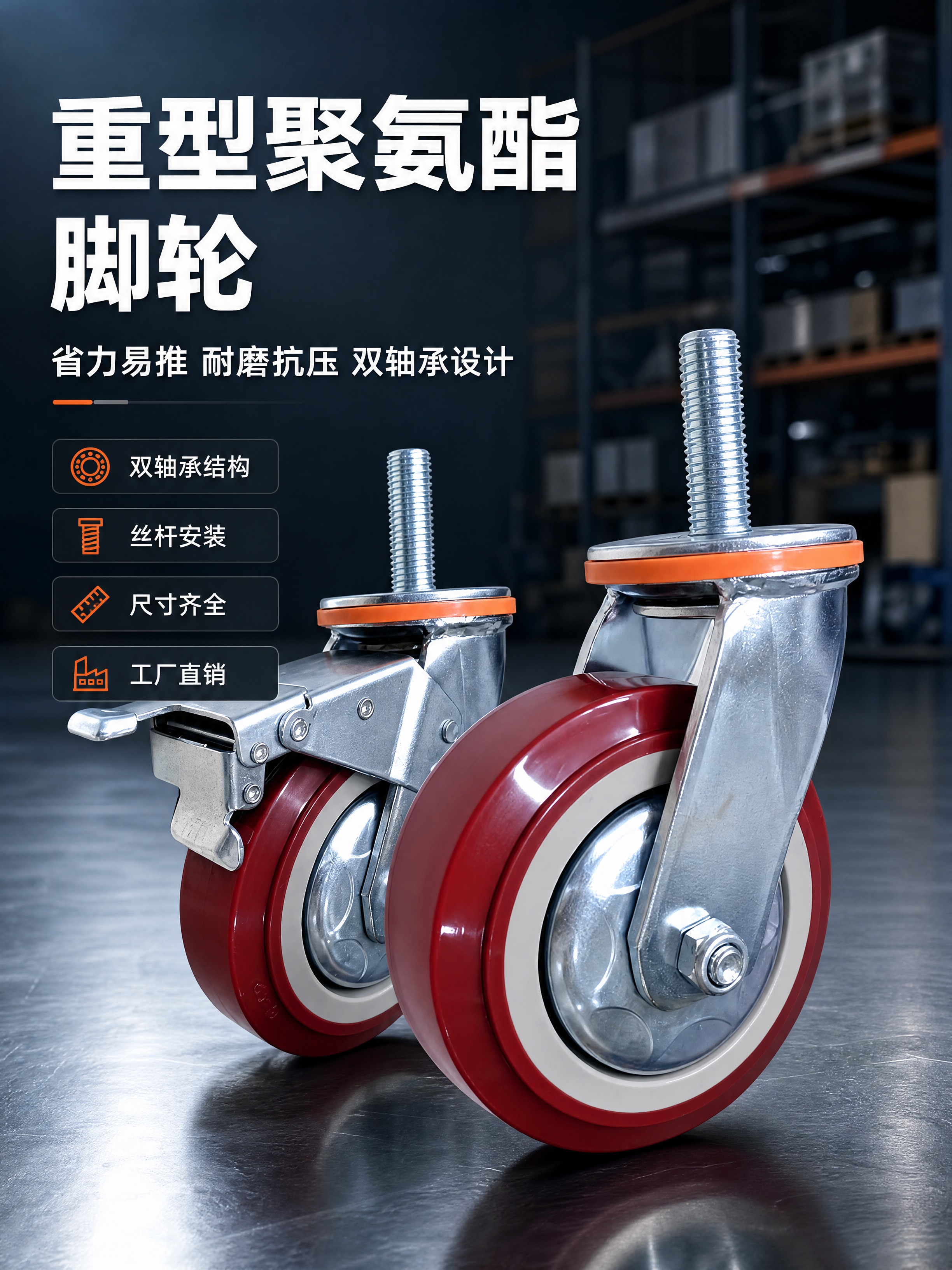 [商品] 使用【图1】万向款重型丝杆聚氨酯脚轮和【图2】刹车款… - 图片创意预览