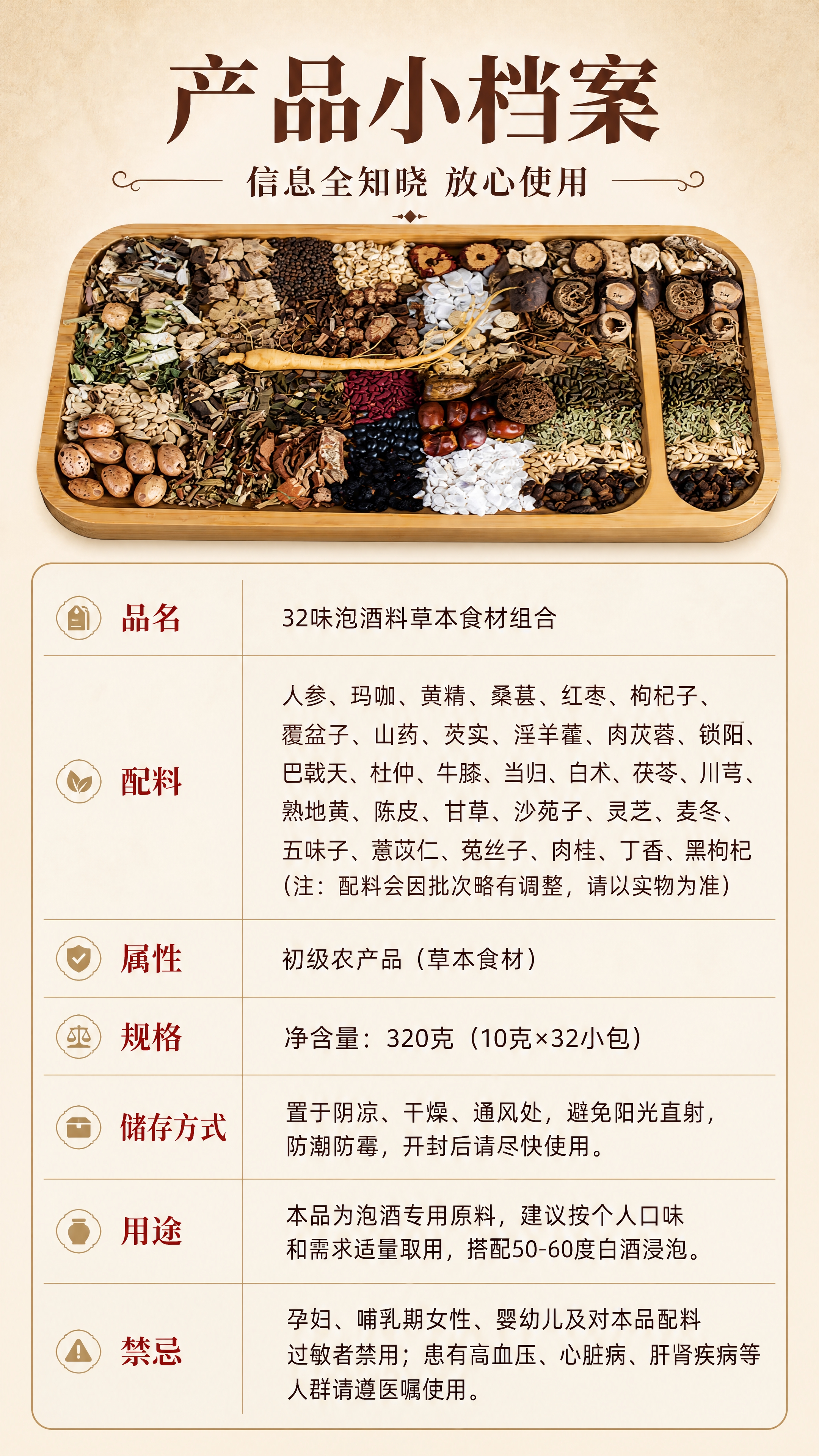 [商品] 使用【图1】32味泡酒料草本食材组合；保留竹制托盘和… - 图片创意预览