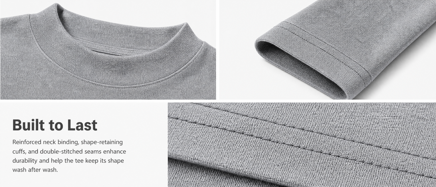 [第5屏] 本屏功能定义：Durability details close-up for women's cotton long sleeve t-shirt, showing reinforced预览效果
