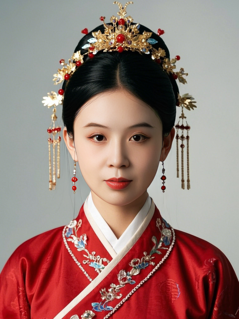 女生，唐装证件照，国风，纯色背景预览效果
