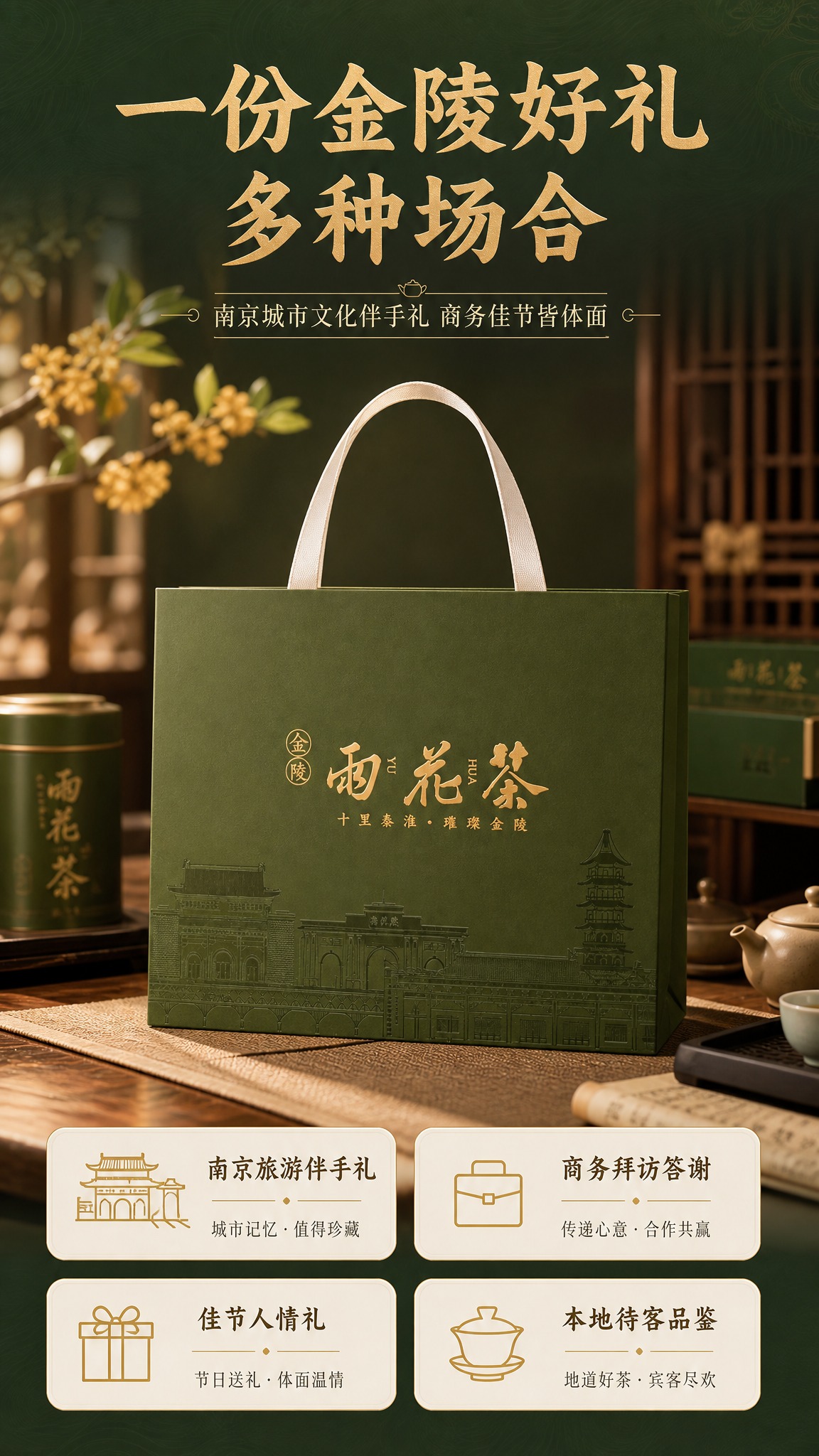 [商品] 使用【图2】绿色手提礼袋特写；保留墨绿特种纸袋身、金… - 图片创意预览