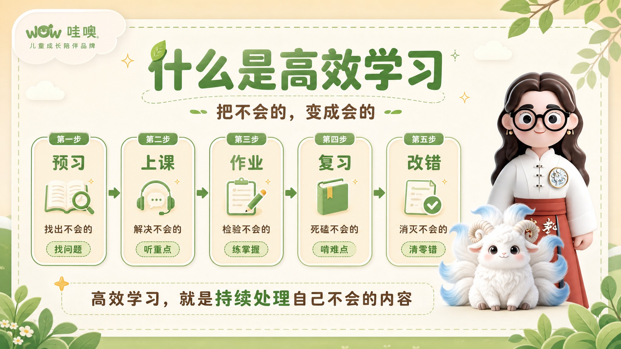 A4横版教育培训PPT页面，杏色和绿色为主色调，温馨可爱的儿童… - 图片创意预览