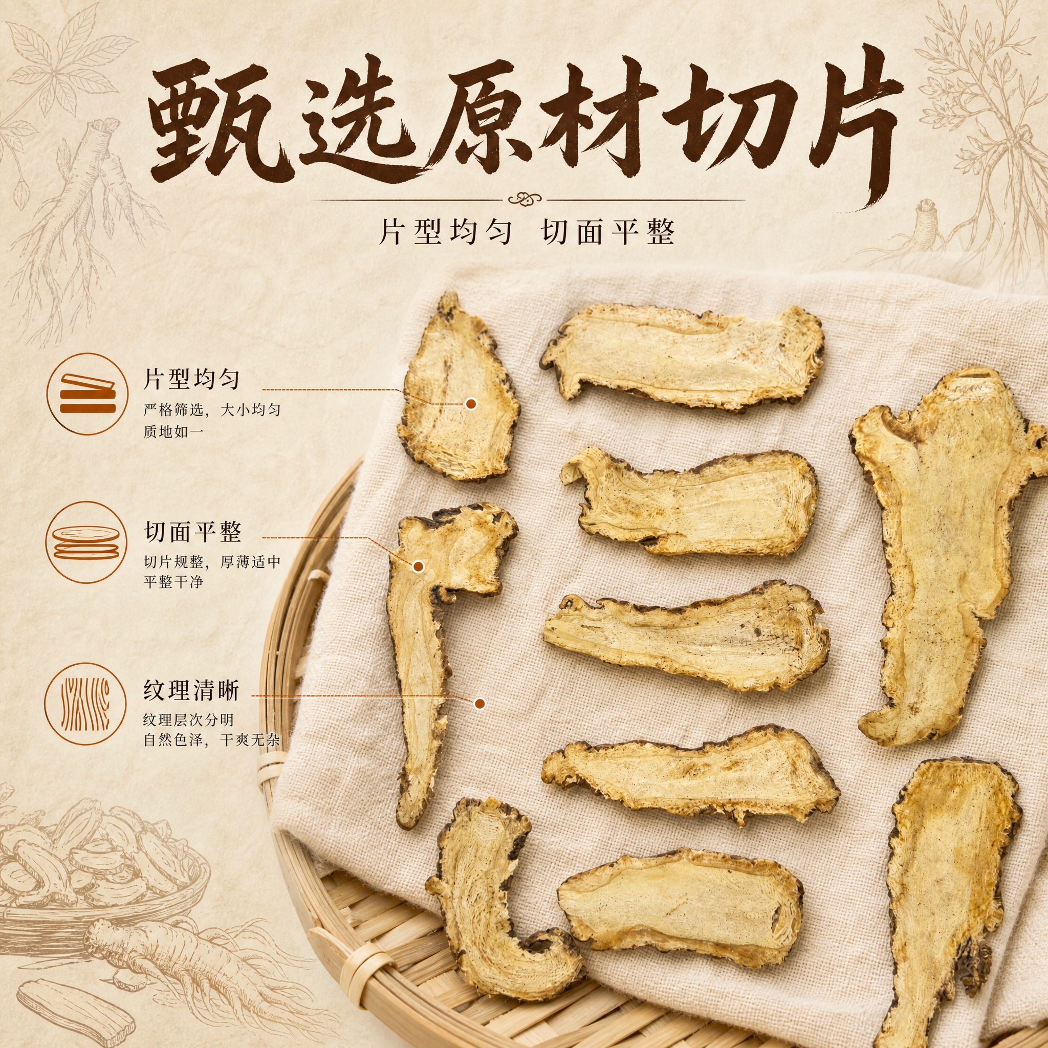 [主图-2] 甄选原材切片卖点图，突出片型均匀、选料讲究。 [… - 图片创意预览