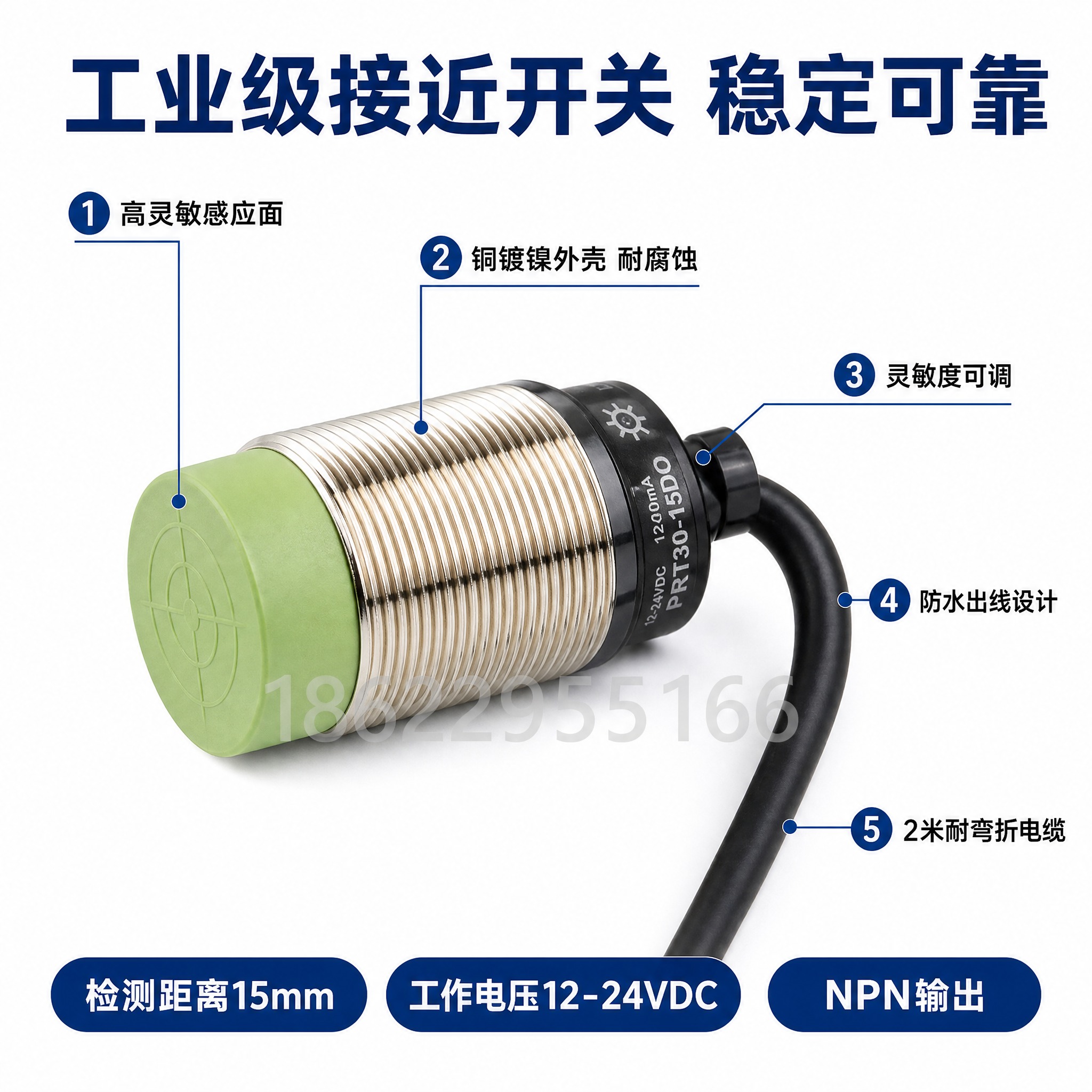 淘宝电商主图第2张，核心卖点结构图，纯白背景，工业传感器技术说… - 图片创意预览