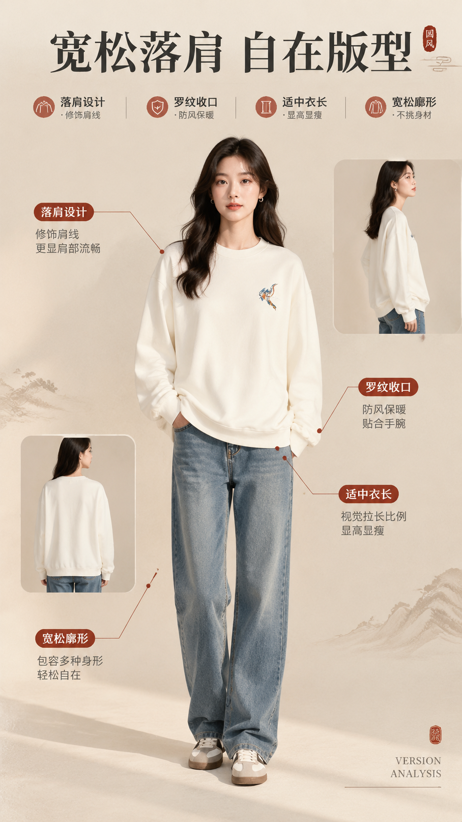 [商品] 使用【图1】米白色圆领长袖卫衣；商品处理：保留圆领、… - 图片创意预览