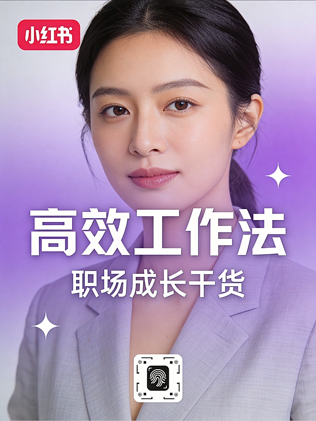简约高级风格职场成长干货小红书封面，紫色系背景，画面简洁大气，主标题为"高效工作法"，适合职场内容分享，设计干净有质感