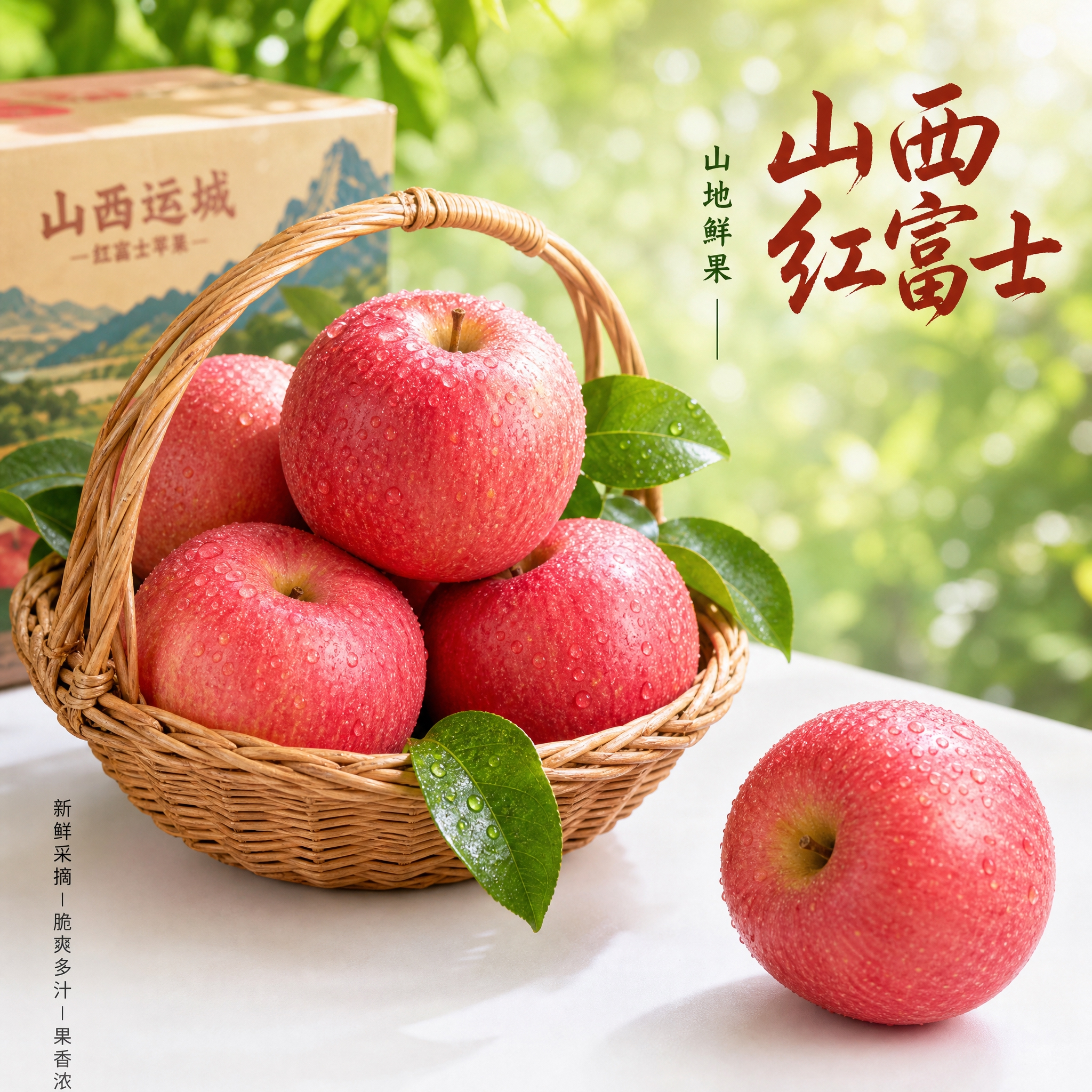 [主图-2] 山西红富士苹果电商主图，清新虚化背景版，突出户外… - 图片创意预览