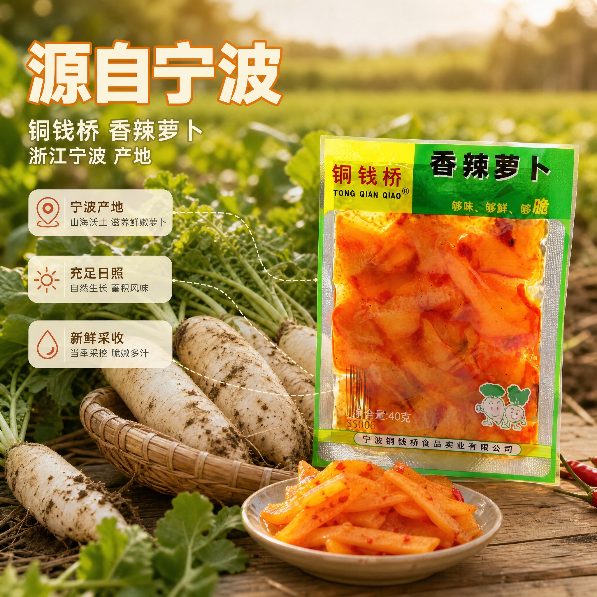 [主图-3] 铜钱桥 香辣萝卜 产地溯源图。唯一任务：用产地氛… - 图片创意预览