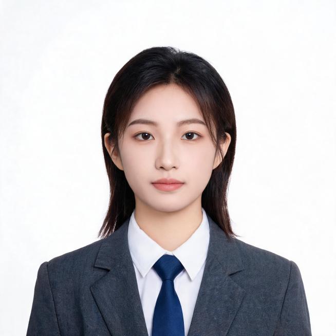 亚洲年轻女生，年龄20到30岁左右，正面免冠标准商务证件照，胸部以上胸像构图，人物居中端正，双肩平齐，平视镜头，表情自然平和，露出双耳与眉毛。身穿剪裁合身的正装西装外套，随机女生发型，内搭挺括纯白色正预览效果