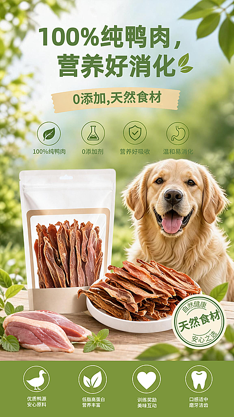 宠物零食鸭肉干产品营销宣传实景风竖版海报