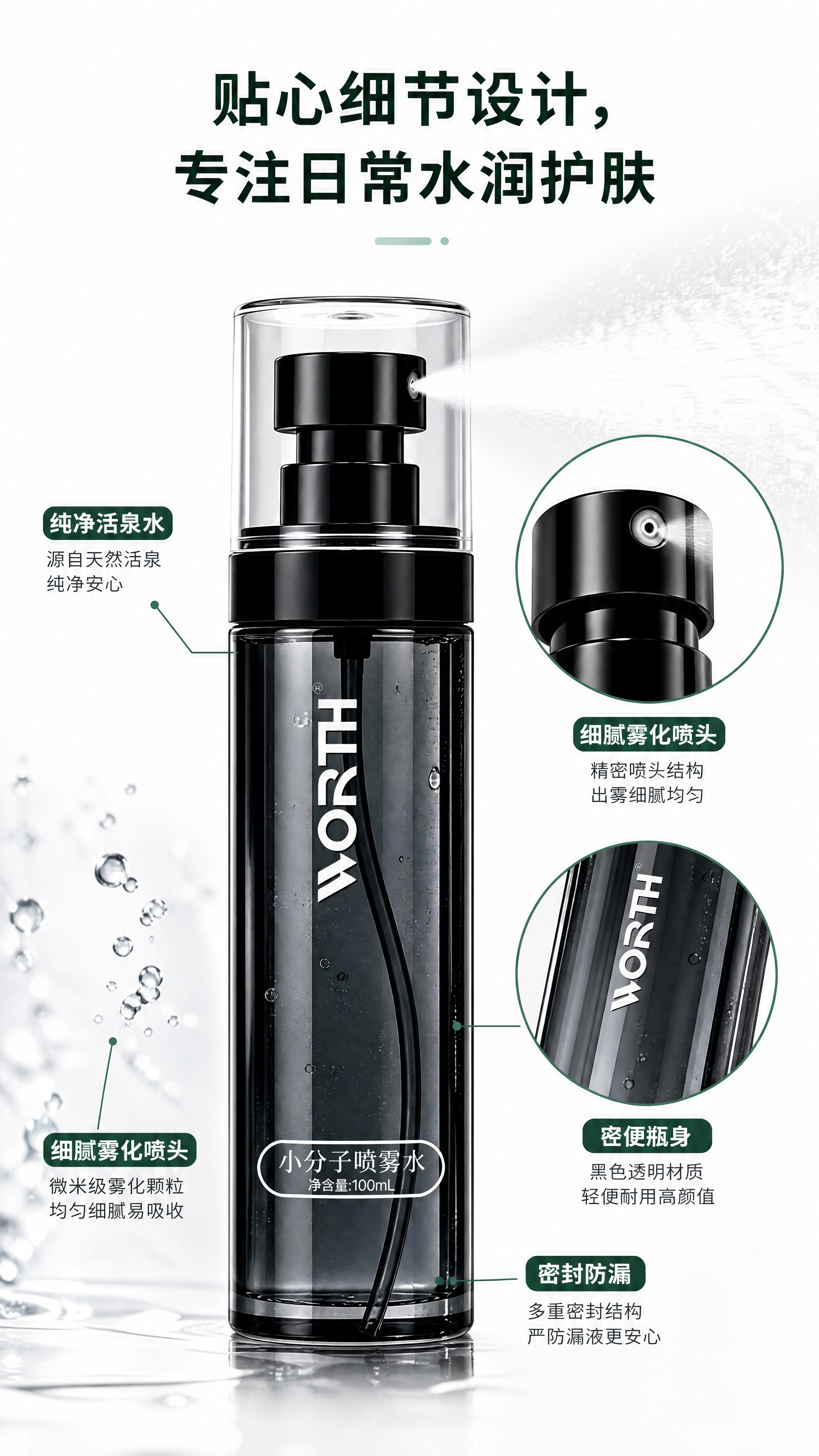 [商品] 使用【图1】沃思WORTH黑色透明瓶身小分子喷雾水；… - 图片创意预览