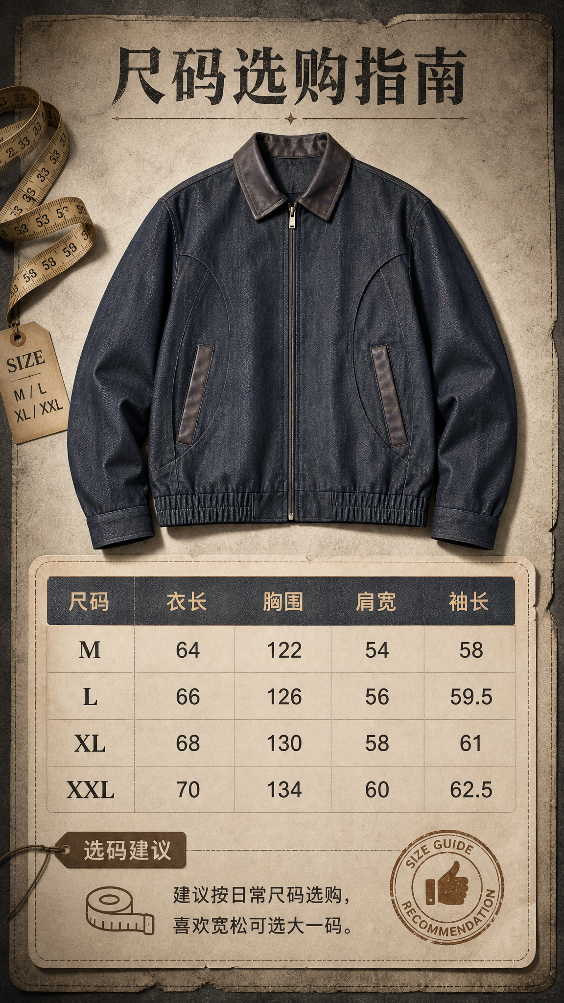 [商品] 使用【图1】复古做旧皮领牛仔夹克；商品处理：保留深灰… - 图片创意预览