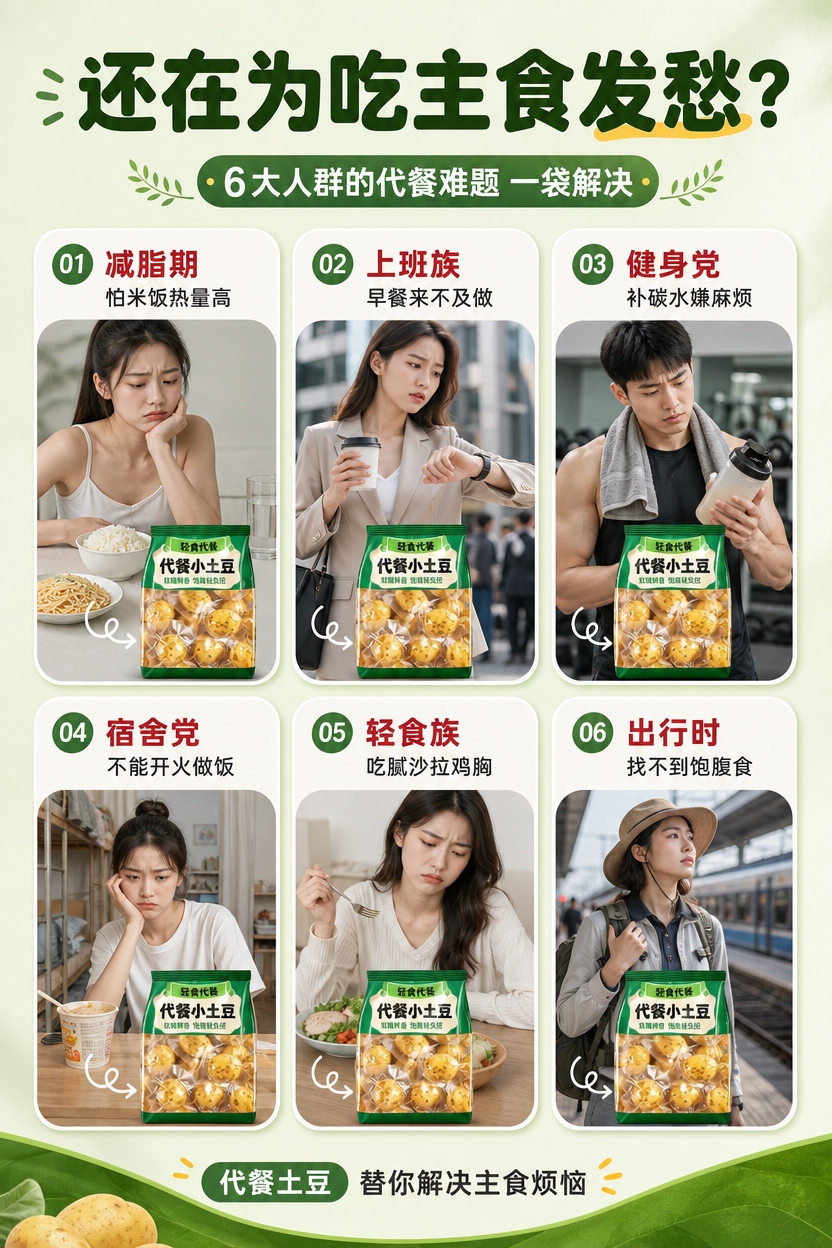 [商品] 使用【图2】绿色代餐小土豆外包装袋作为产品露出元素，… - 图片创意预览