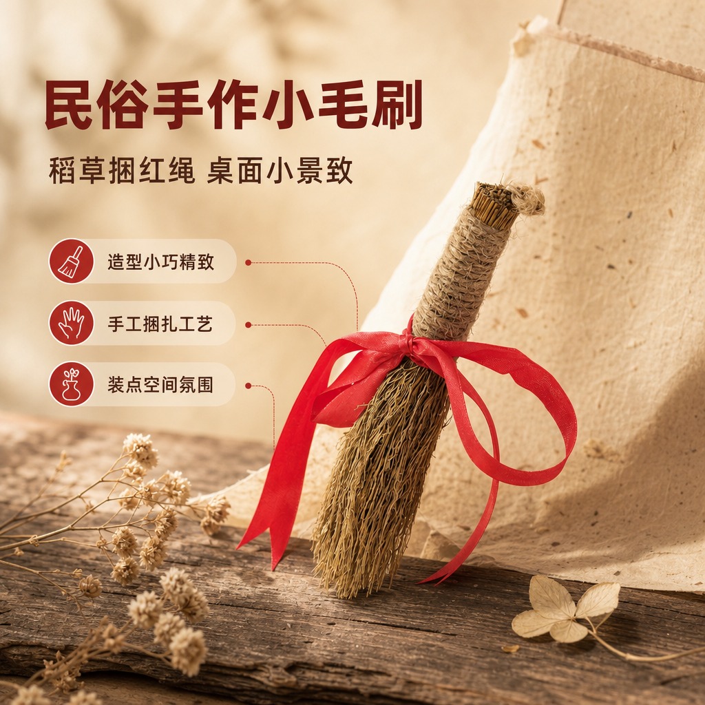 [商品] 使用【图1】稻草小毛刷捆红绳桌面摆件；保留稻草材质、… - 图片创意预览