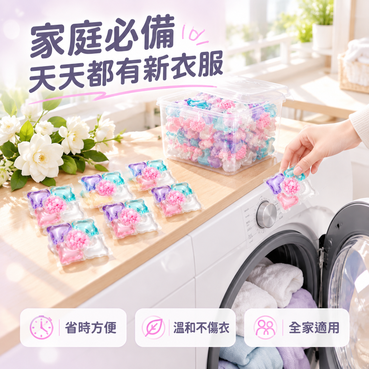 [主图-6] 五合一洗衣凝珠家庭使用场景图，任务是展示产品在真… - 图片创意预览