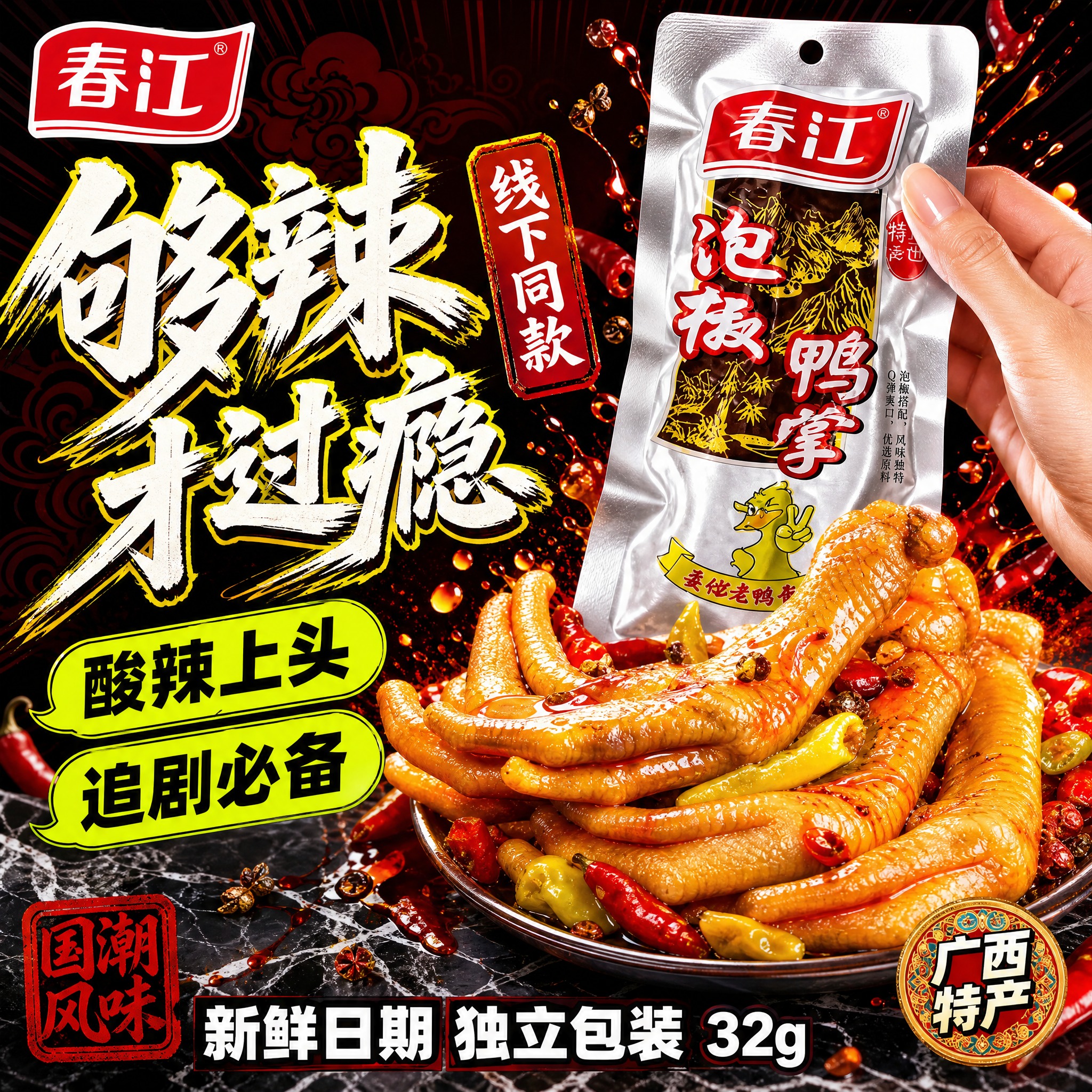 [单张主图] 春江泡椒鸭掌 年轻潮酷风主图，面向年轻消费群体，… - 图片创意预览