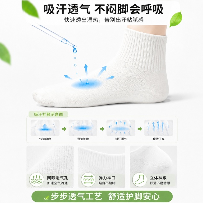 「图片1」将图中的袜子改为和参考图「图片1」中一样的纯白厚实中筒袜预览效果
