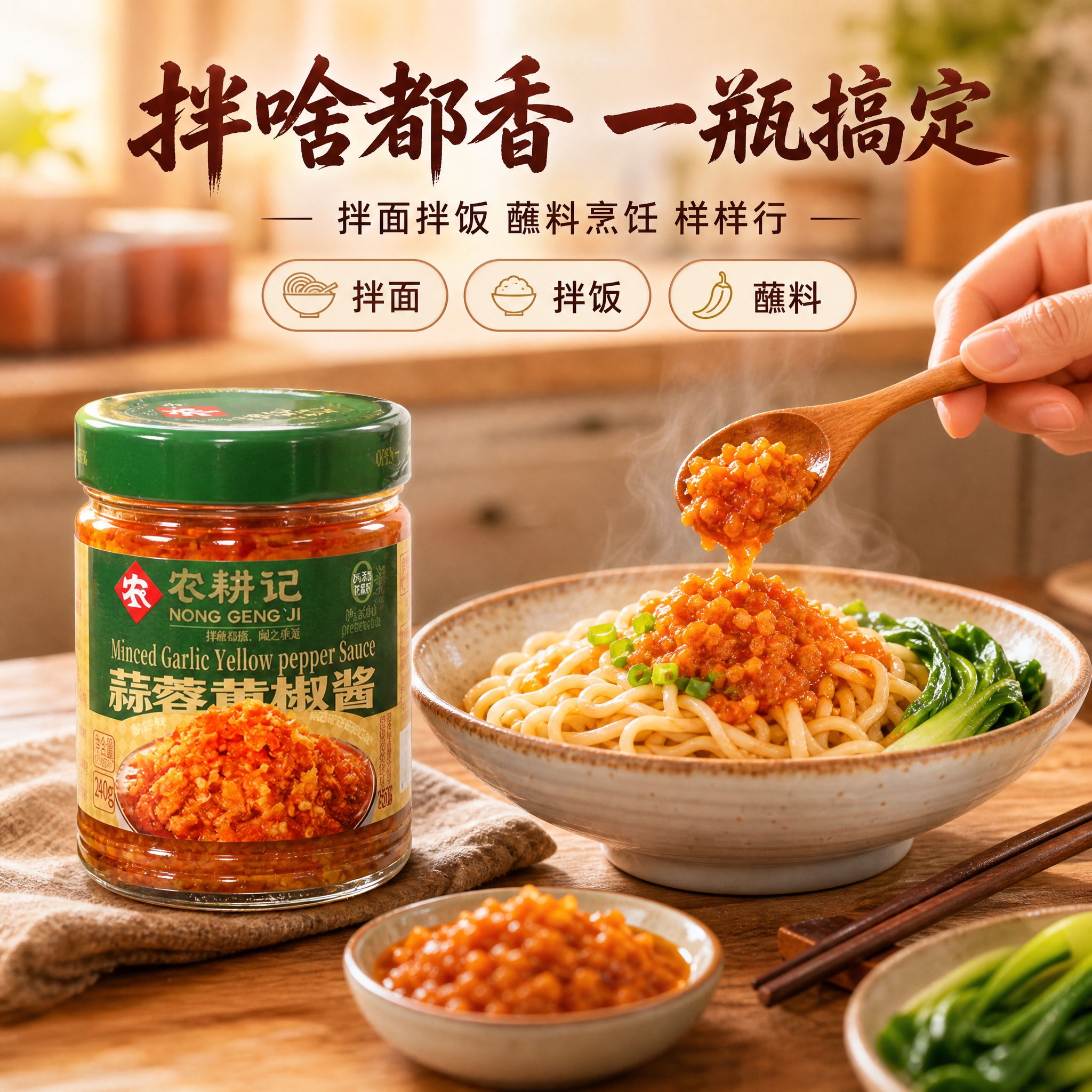 [商品] 使用【图1】农耕记蒜蓉黄椒酱玻璃瓶装；保留瓶身结构、… - 图片创意预览
