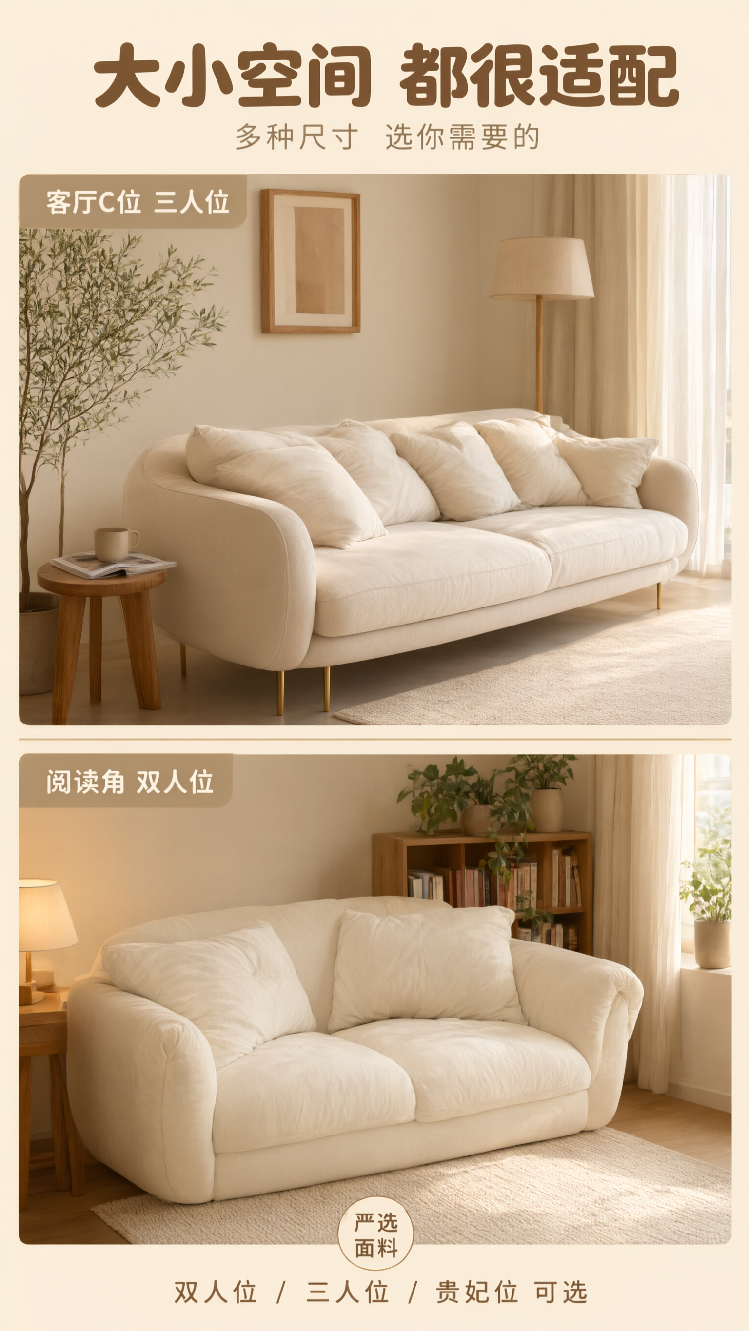 电商详情页第八张，多场景适配展示页。 [氛围/风格] 奶油风多… - 图片创意预览