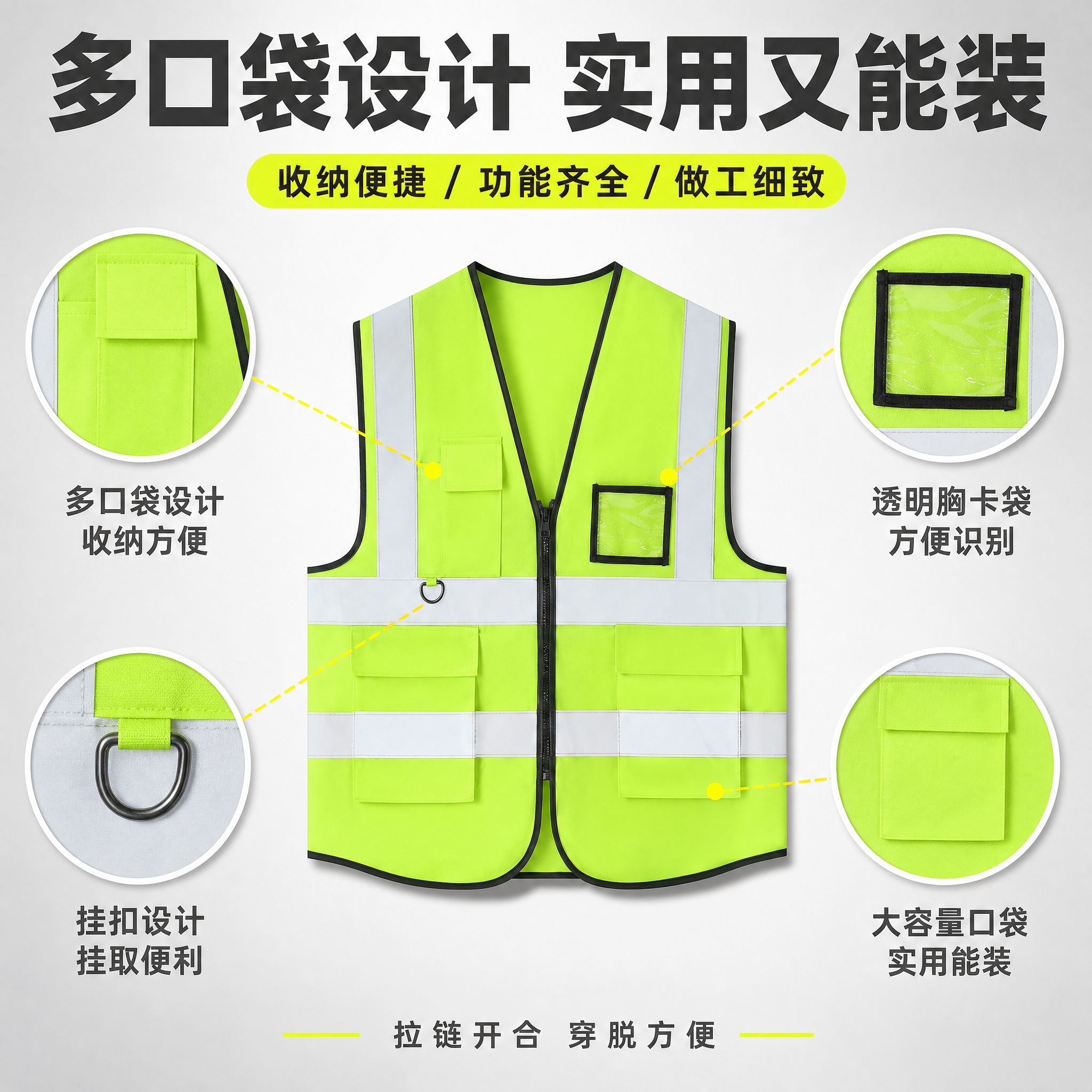 [主图-3] 细节功能展示图，主题为多口袋大容量设计，突出背心… - 图片创意预览