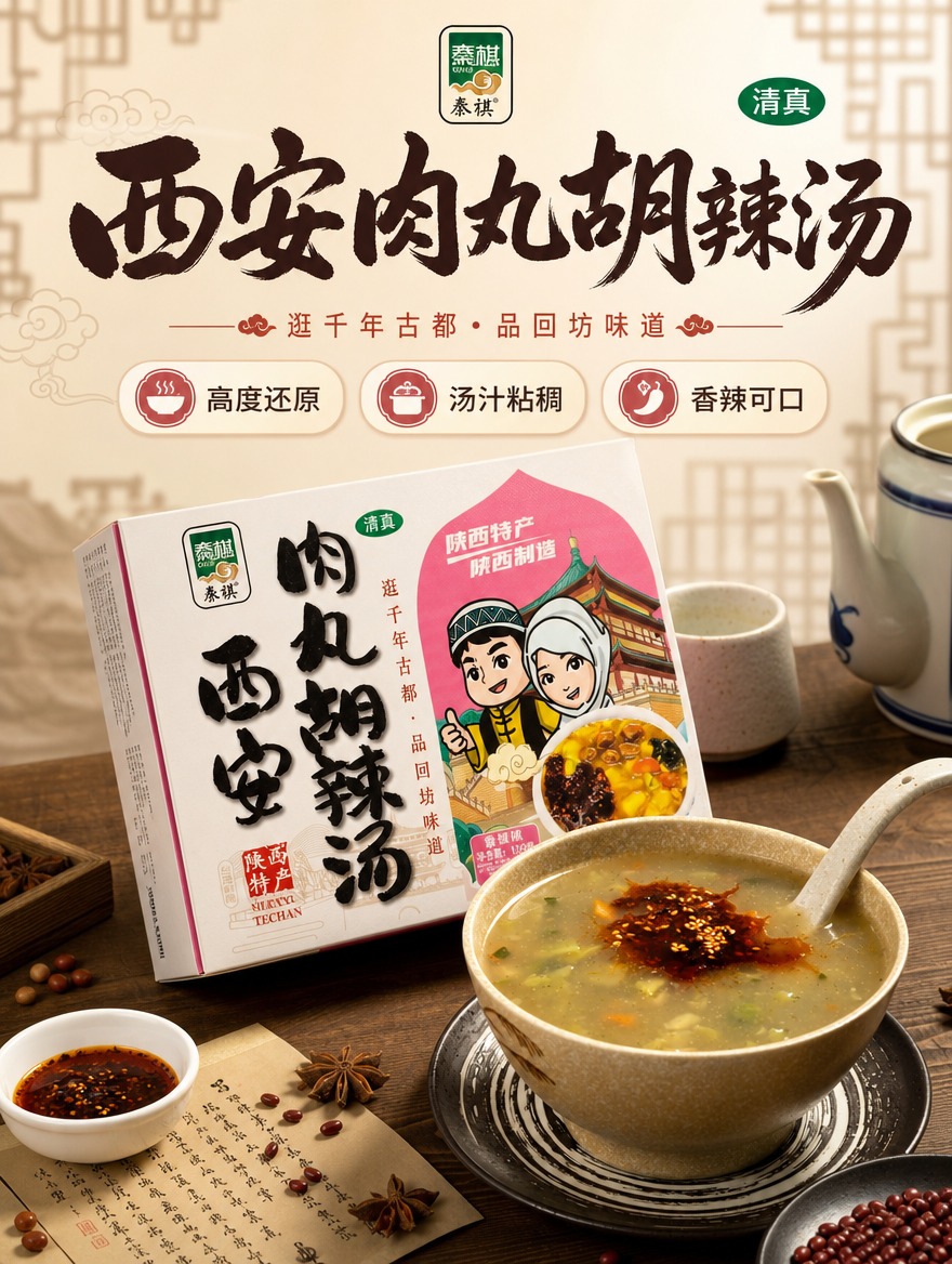 [商品] 使用【图1】西安肉丸胡辣汤产品包装盒、【图4】冲泡成… - 图片创意预览