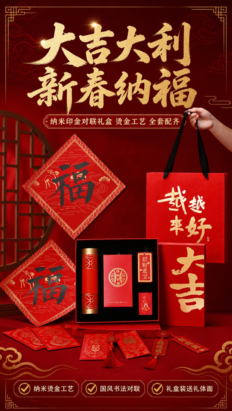 [商品] 使用【图1】纳米印金对联礼盒套装；保留礼盒红色外观、… - 图片创意预览