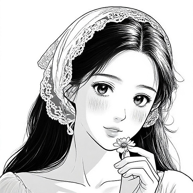 图片中的人物变成黑白日漫风格，背景白底，完整人物。