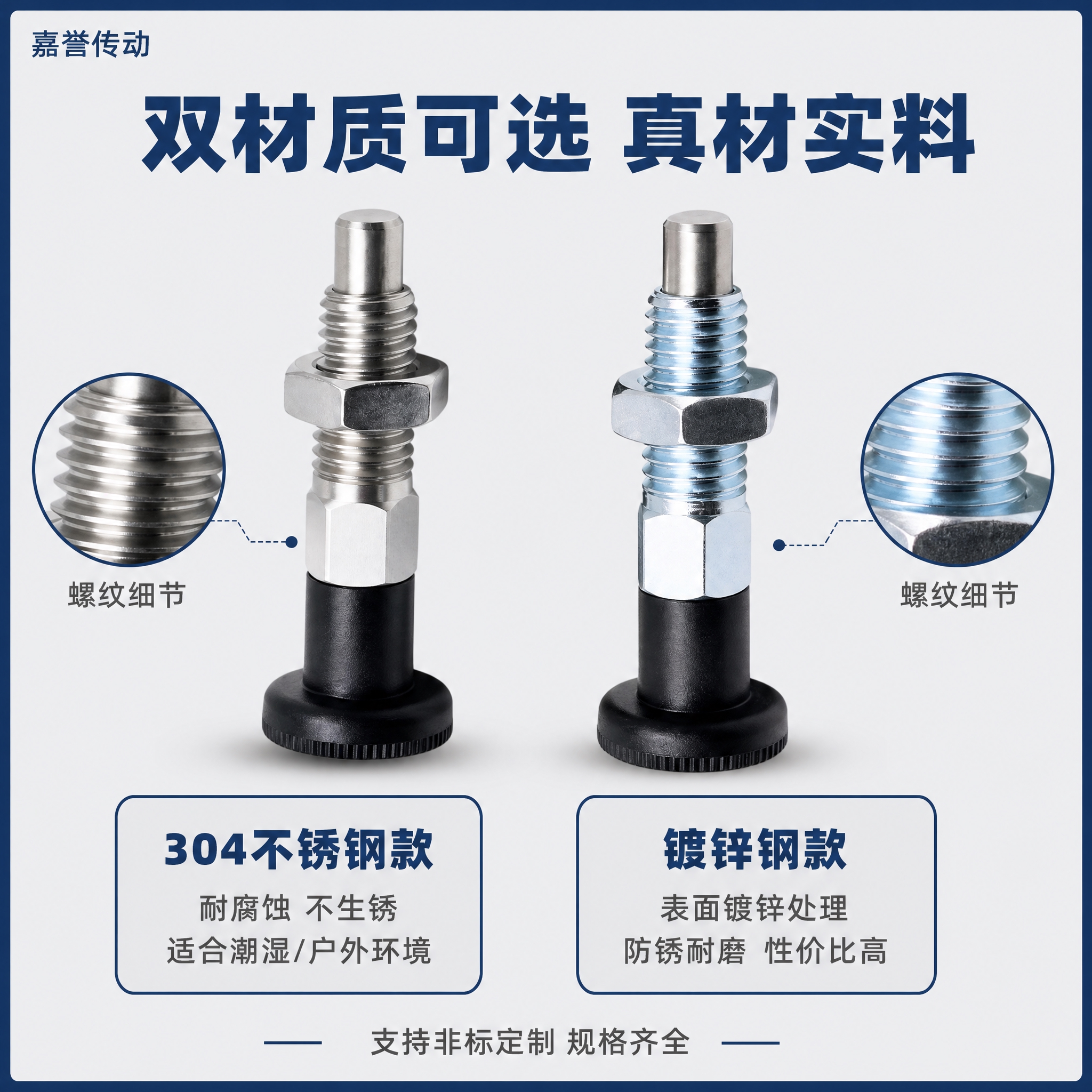 [主图-3] 材质工艺细节图，对比展示不锈钢款与镀锌款两款分度… - 图片创意预览