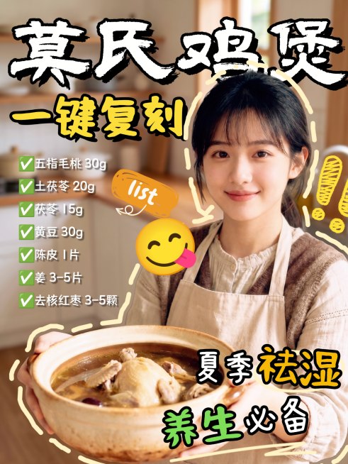 莫氏鸡煲食谱大公开养生保健小红书封面预览效果